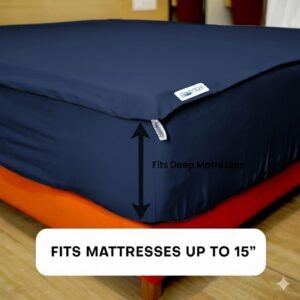 Dark Blue Zipper Fitted Sheet – Sleep Tight 600 Thread Count Cotton