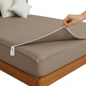 Beige Zipper Fitted Sheet – Sleep Tight 600 Thread Count Cotton