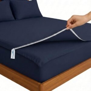 Dark Blue Zipper Fitted Sheet – Sleep Tight 600 Thread Count Cotton