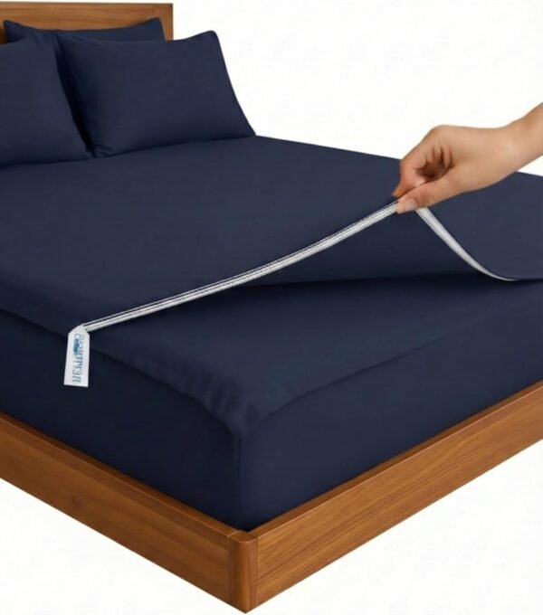 Dark Blue Zipper Fitted Sheet – Sleep Tight 600 Thread Count Cotton