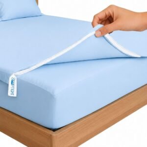 Sky Blue Zipper Fitted Sheet – Sleep Tight 600 Thread Count Cotton