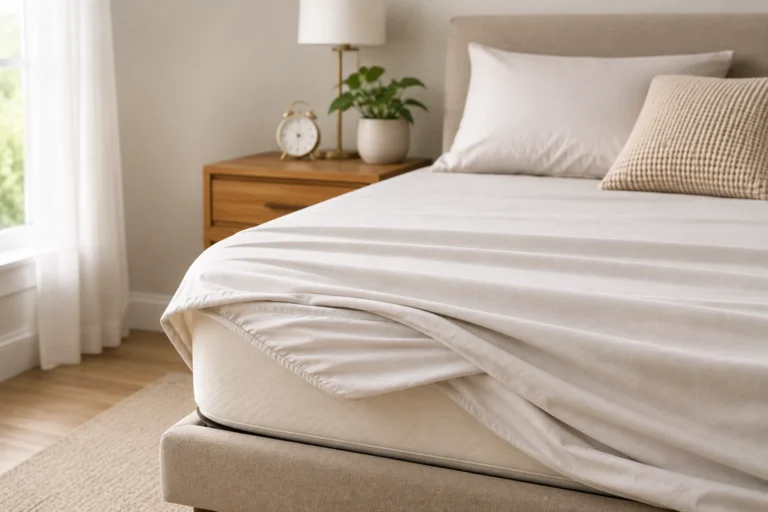 Sleep Tight zipper fitted sheet made up neatly on an adjustable bed base