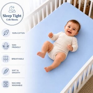 Baby Blue Zipper Crib Sheet – Sleep Tight Soft Breathable Cotton