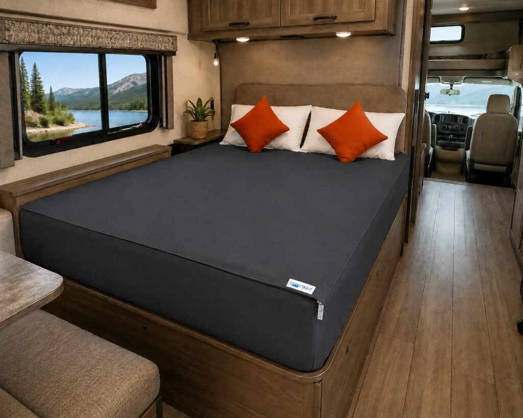 Sleep Tight zipper fitted sheet fitted neatly to an RV mattress
